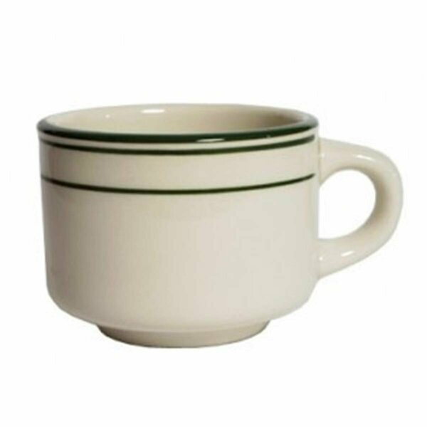 Tuxton China Green Bay 7 oz. Wide Rim Rolled Edge Stackable Cup - American White with Green Band - 3 Dozen TGB-023